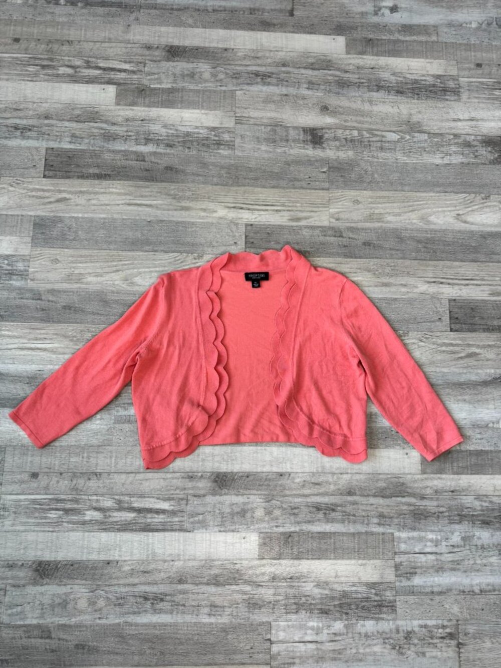 Perceptions coral 3/4 sleeve cropped cardigan scallop detail size XL E4